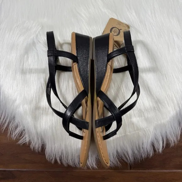 NEW Born Women's Size 7 M Black‎ Leather Sibyl Wedge Comfort Sandals Shoes
