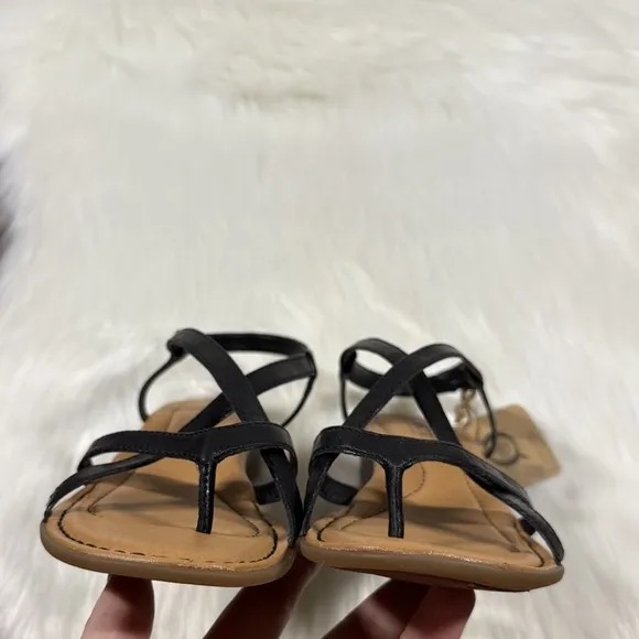 NEW Born Women's Size 7 M Black‎ Leather Sibyl Wedge Comfort Sandals Shoes