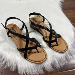 NEW Born Women's Size 7 M Black‎ Leather Sibyl Wedge Comfort Sandals Shoes