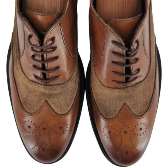 New Bruno Magli Italy Brown Leather Suede Wingtip Oxfords Mens 10M Dress Shoes