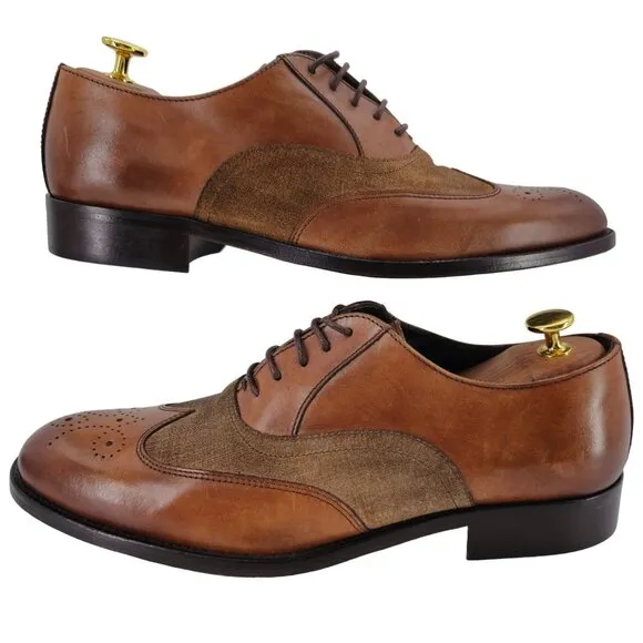 New Bruno Magli Italy Brown Leather Suede Wingtip Oxfords Mens 10M Dress Shoes
