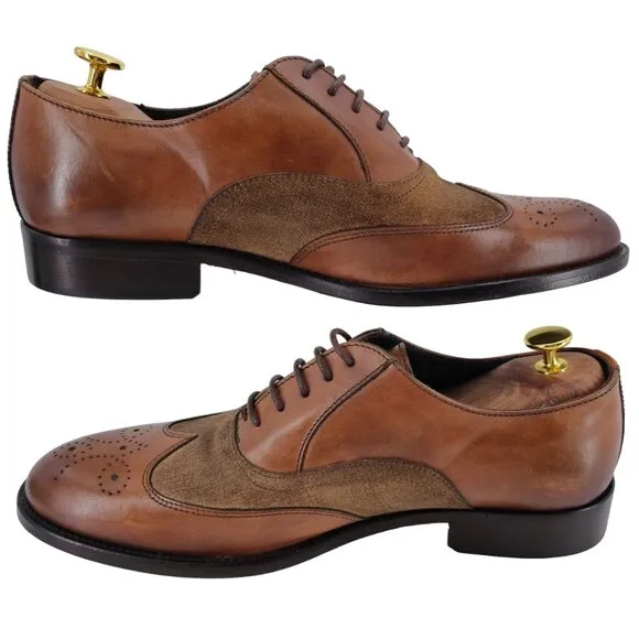 New Bruno Magli Italy Brown Leather Suede Wingtip Oxfords Mens 10M Dress Shoes