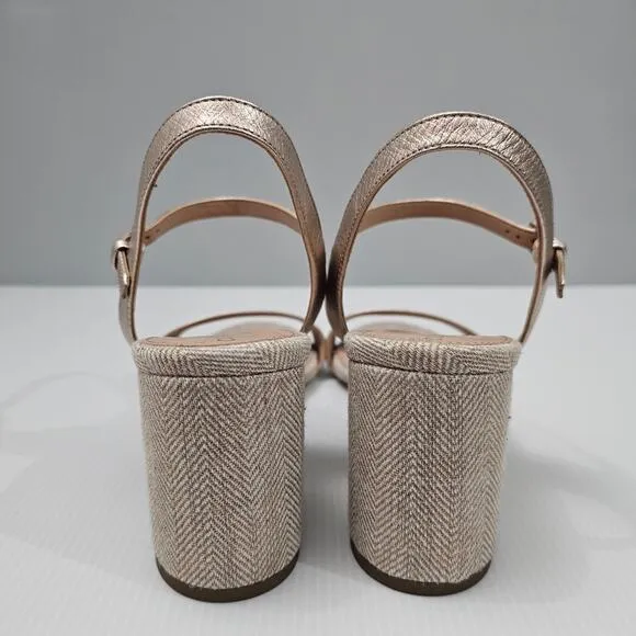 NEW Cole Haan Josie Sandal Strappy Block Heel Rose Gold Leather Tweed Size 10