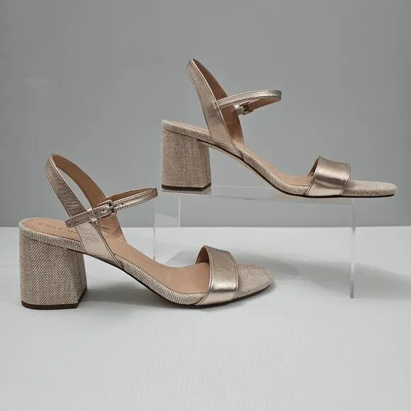 NEW Cole Haan Josie Sandal Strappy Block Heel Rose Gold Leather Tweed Size 10