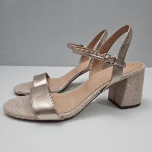 NEW Cole Haan Josie Sandal Strappy Block Heel Rose Gold Leather Tweed Size 10