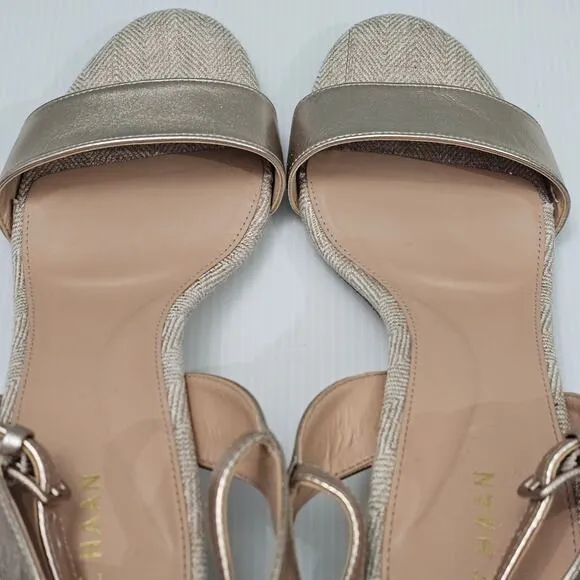 NEW Cole Haan Josie Sandal Strappy Block Heel Rose Gold Leather Tweed Size 10