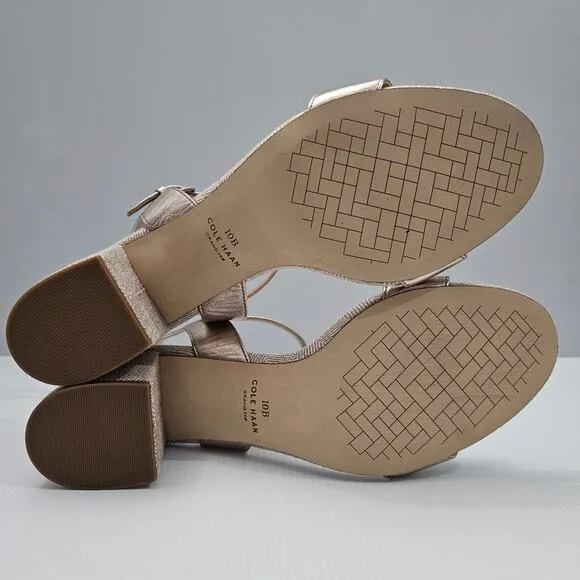 NEW Cole Haan Josie Sandal Strappy Block Heel Rose Gold Leather Tweed Size 10