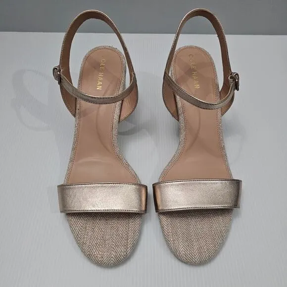 NEW Cole Haan Josie Sandal Strappy Block Heel Rose Gold Leather Tweed Size 10