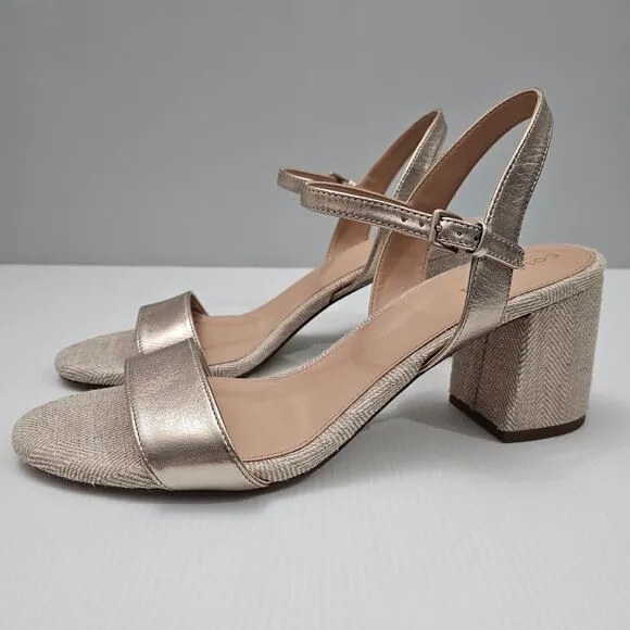 NEW Cole Haan Josie Sandal Strappy Block Heel Rose Gold Leather Tweed Size 10