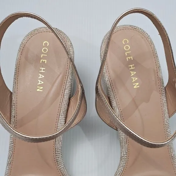 NEW Cole Haan Josie Sandal Strappy Block Heel Rose Gold Leather Tweed Size 10