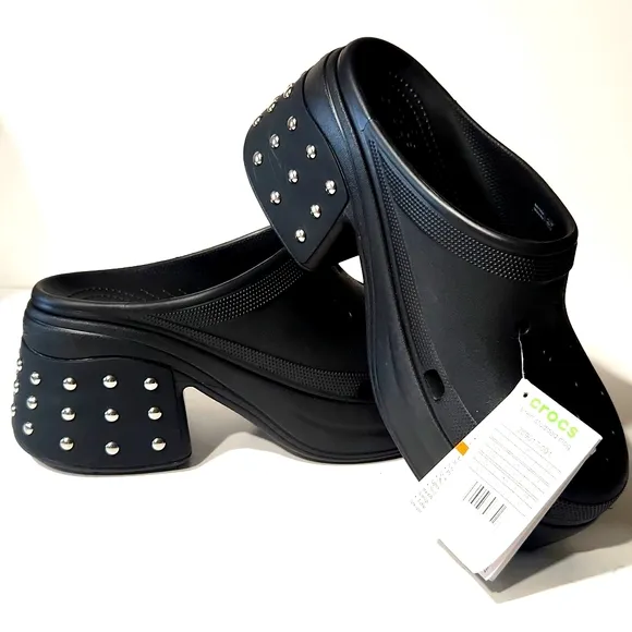 NEW! Crocs Siren Studded Platform Clog Slip-On Black Shoes