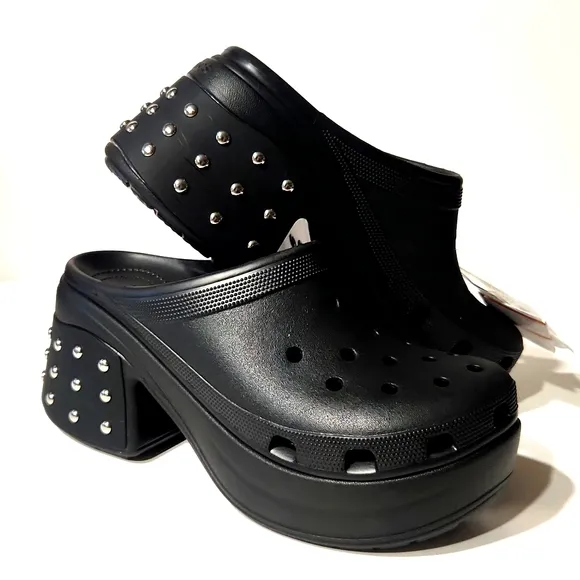 NEW! Crocs Siren Studded Platform Clog Slip-On Black Shoes