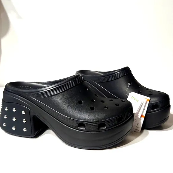 NEW! Crocs Siren Studded Platform Clog Slip-On Black Shoes