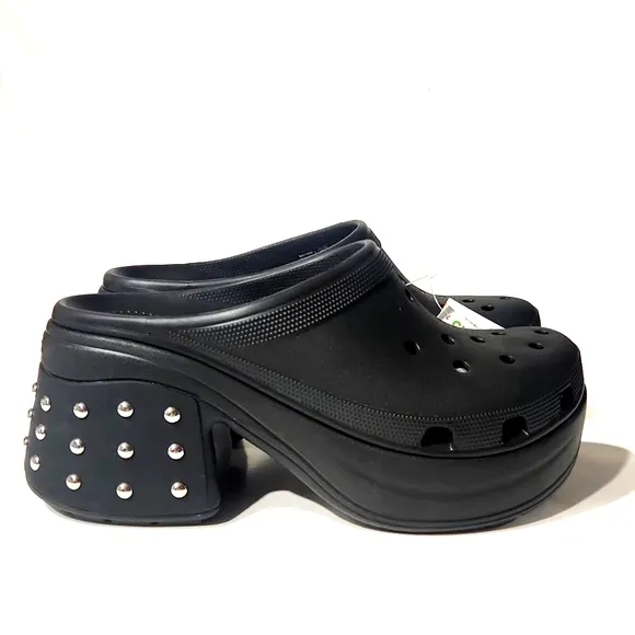 NEW! Crocs Siren Studded Platform Clog Slip-On Black Shoes
