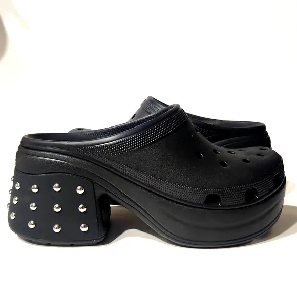 NEW! Crocs Siren Studded Platform Clog Slip-On Black Shoes