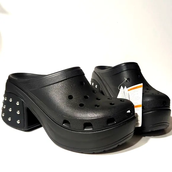 NEW! Crocs Siren Studded Platform Clog Slip-On Black Shoes