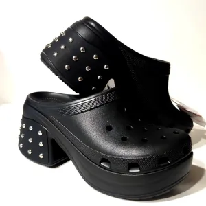 NEW! Crocs Siren Studded Platform Clog Slip-On Black Shoes
