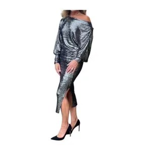 NEW DIXIE bianca studio sparkle boat neck dress in black