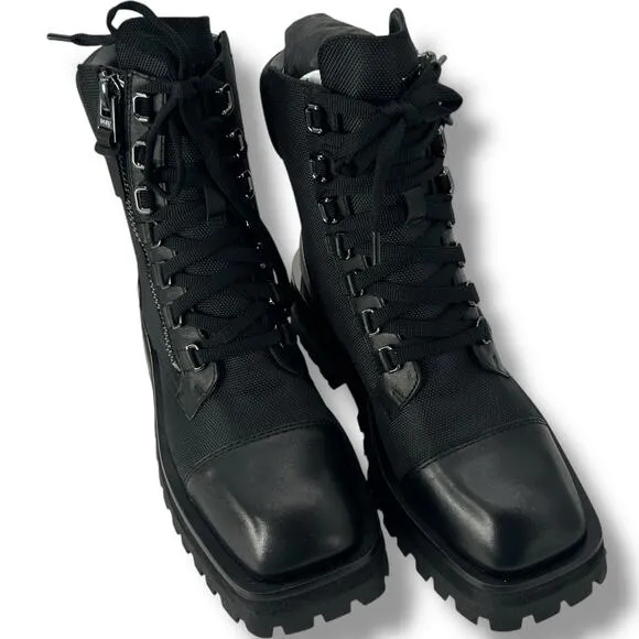 NEW DKNY Black River Boots Size 8 Rugged Look Lace up Moto Biker Chunky NWT