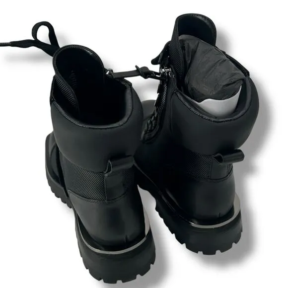 NEW DKNY Black River Boots Size 8 Rugged Look Lace up Moto Biker Chunky NWT
