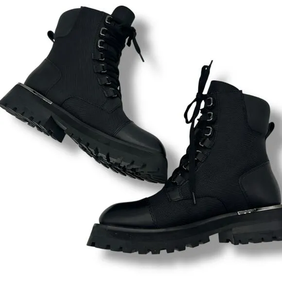 NEW DKNY Black River Boots Size 8 Rugged Look Lace up Moto Biker Chunky NWT