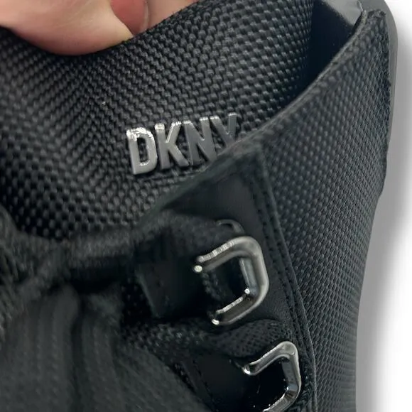 NEW DKNY Black River Boots Size 8 Rugged Look Lace up Moto Biker Chunky NWT