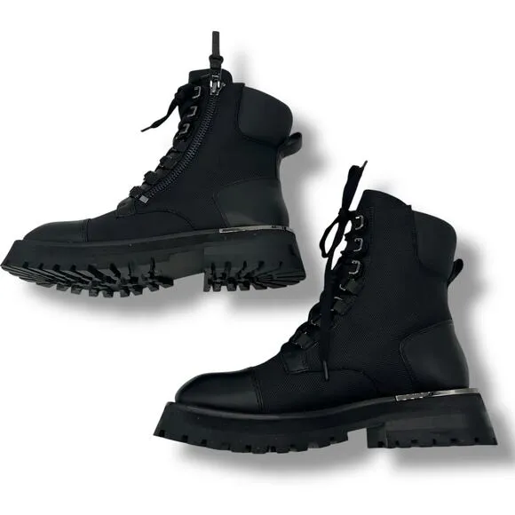 NEW DKNY Black River Boots Size 8 Rugged Look Lace up Moto Biker Chunky NWT