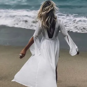 NEW Dreamy Boho Lace Maxi Duster Kimono Dress White