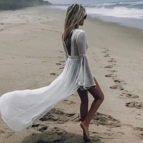 NEW Dreamy Boho Lace Maxi Duster Kimono Dress White
