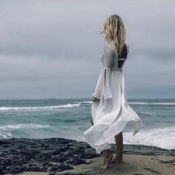 NEW Dreamy Boho Lace Maxi Duster Kimono Dress White