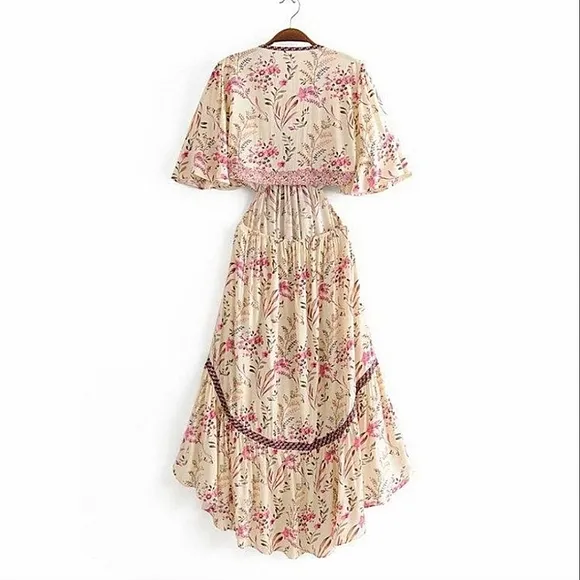 New Festival Cutout Tie Floral Maisie Bambi Dress Cream Pink Purple