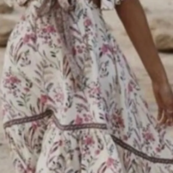 New Festival Cutout Tie Floral Maisie Bambi Dress Cream Pink Purple