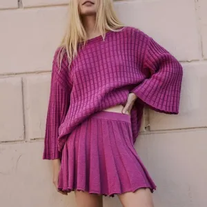 NEW Free People Kenzie Sweater Knit Set - Cactus Rose Pink Casual Cotton