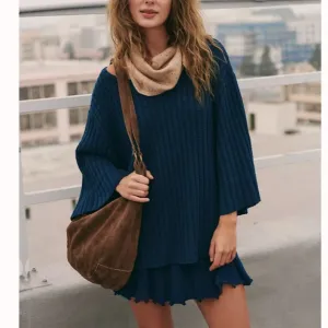 NEW Free People Kenzie Sweater Mini Skirt Knit Set - Navy Blue Cotton Casual