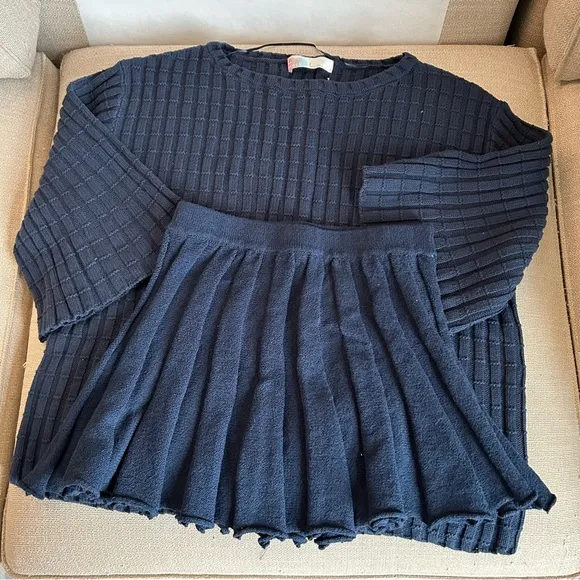 NEW Free People Kenzie Sweater Mini Skirt Knit Set - Navy Blue Cotton Casual