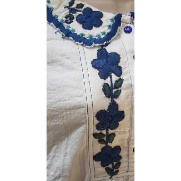 NEW FREE PEOPLE MORE TO COME EMBROIDERED LONG SLEEVE IVORY MINI DRESS LARGE