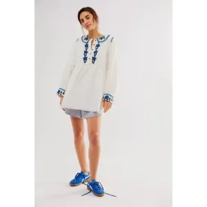 NEW FREE PEOPLE MORE TO COME EMBROIDERED LONG SLEEVE IVORY MINI DRESS LARGE