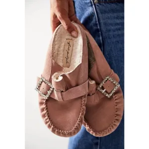 New Free People Shearling After Riding Mules Size 7.5 Pink Frost Bohemian Bling