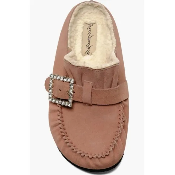 New Free People Shearling After Riding Mules Size 7.5 Pink Frost Bohemian