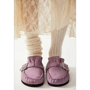 New Free People Shearling After Riding Mules Size 7.5 Pink Frost Bohemian