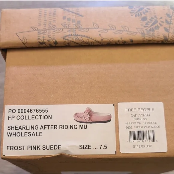New Free People Shearling After Riding Mules Size 7.5 Pink Frost Bohemian