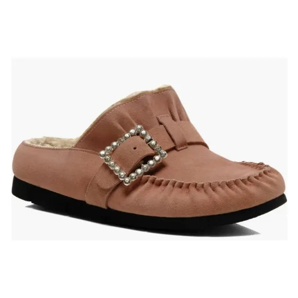 New Free People Shearling After Riding Mules Size 7.5 Pink Frost Bohemian