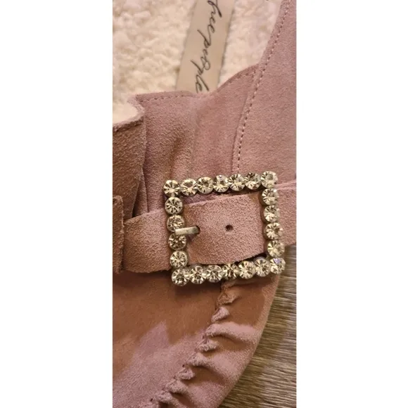 New Free People Shearling After Riding Mules Size 7.5 Pink Frost Bohemian