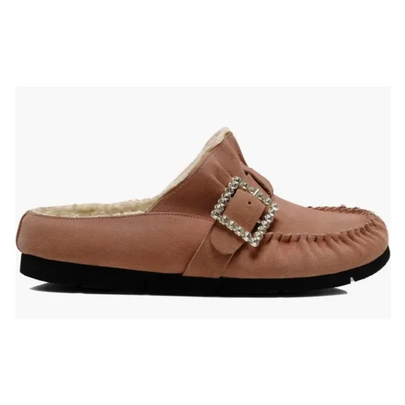 New Free People Shearling After Riding Mules Size 7.5 Pink Frost Bohemian