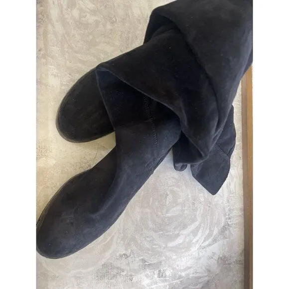 NEW FREE PEOPLE Sz 37 7 CARSON OVER THE KNEE STRETCH SUEDE BOOTS BLACK