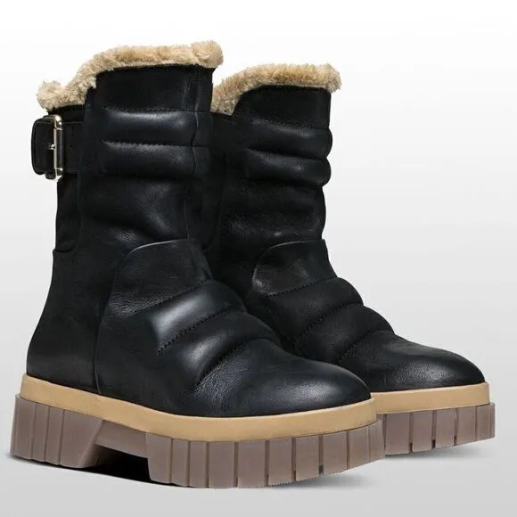 NEW FREE PEOPLE Sz 40 FABLE FAUX FUR BOOTS BLACK