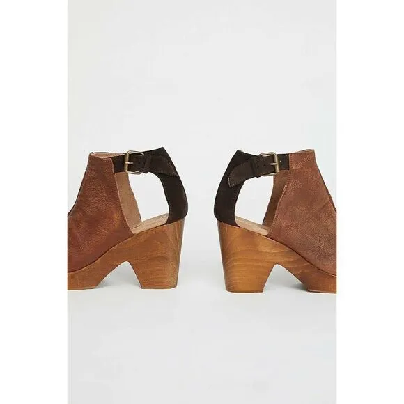 NEW FREE PEOPLE Sz 40 AMBER ORCHARD LEATHER WOOD CLOG IN CHOCOLATE