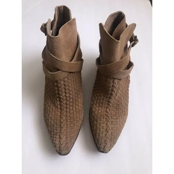 NEW FREE PEOPLE Sz 41 VENTURE SUEDE WOVEN ANKLE BOOT BOOTIE