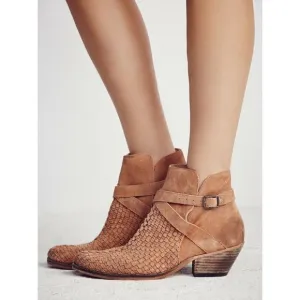 NEW FREE PEOPLE Sz 41 VENTURE SUEDE WOVEN ANKLE BOOT BOOTIE