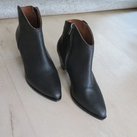 New Frye June Leather Western Bootie Black Women 10B